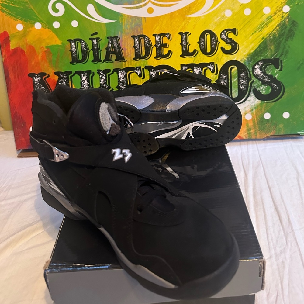 Air Jordan 8 Retro Bg Chrome 2015 Graphite Light White Black size 5.5Y